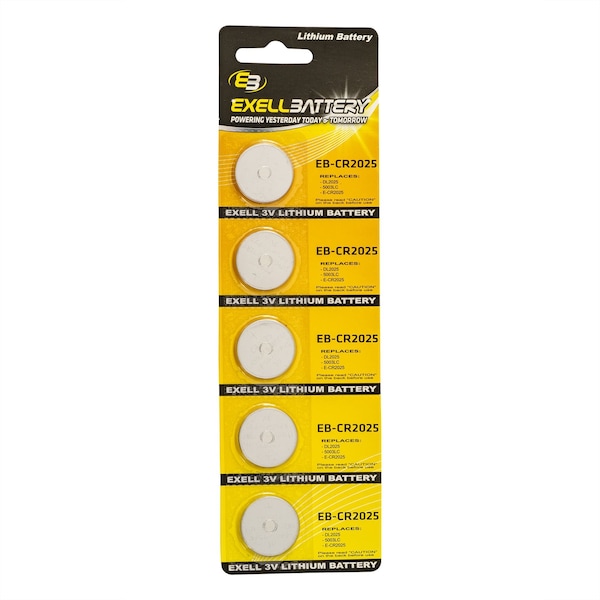 Exell Battery 5pk Exell 3V Lithium Coin Cell Battery CR2025 Replaces DL2025, ECR2025 EB-CR2025 - main